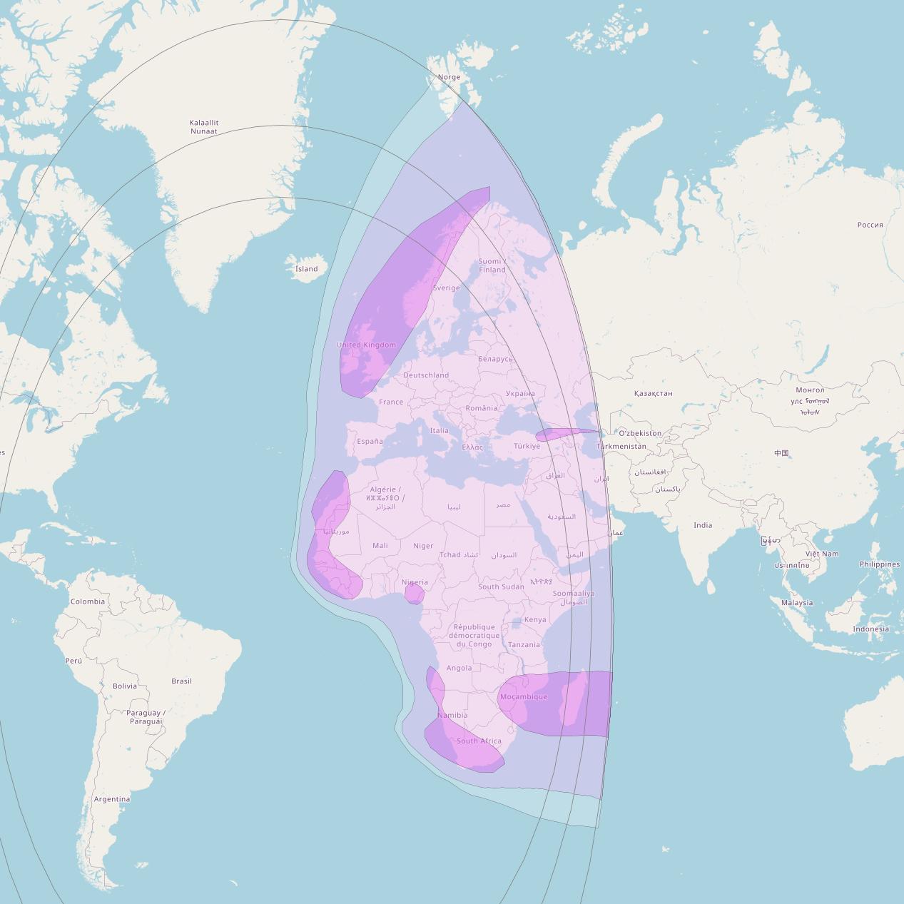 Intelsat 905 at 24° W downlink C-band East Hemi Beam coverage map