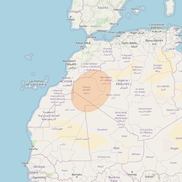 AlComSat 1 at 25° W downlink Ka-band S01 Spot beam coverage map