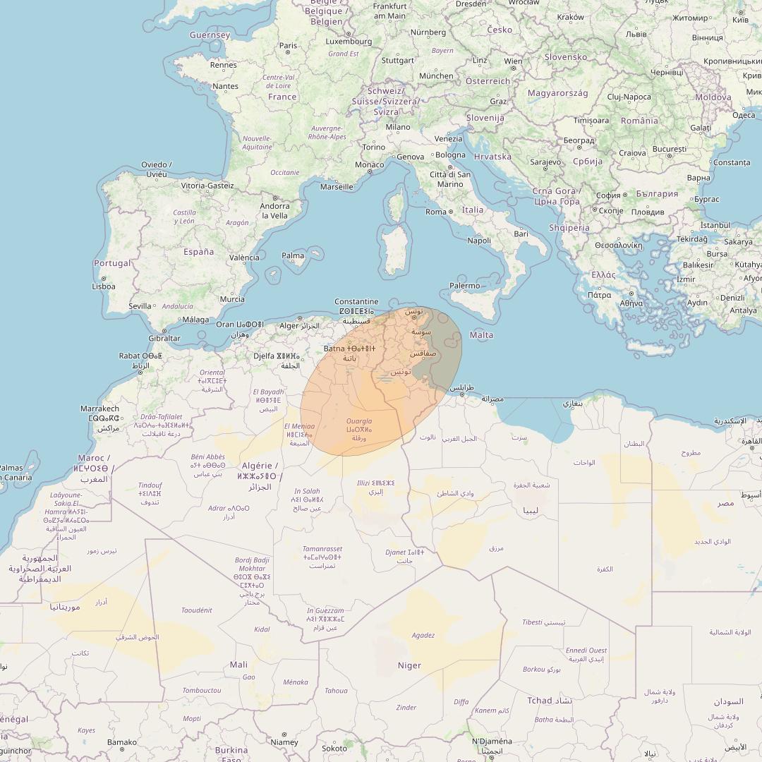 AlComSat 1 at 25° W downlink Ka-band S07 Spot beam coverage map