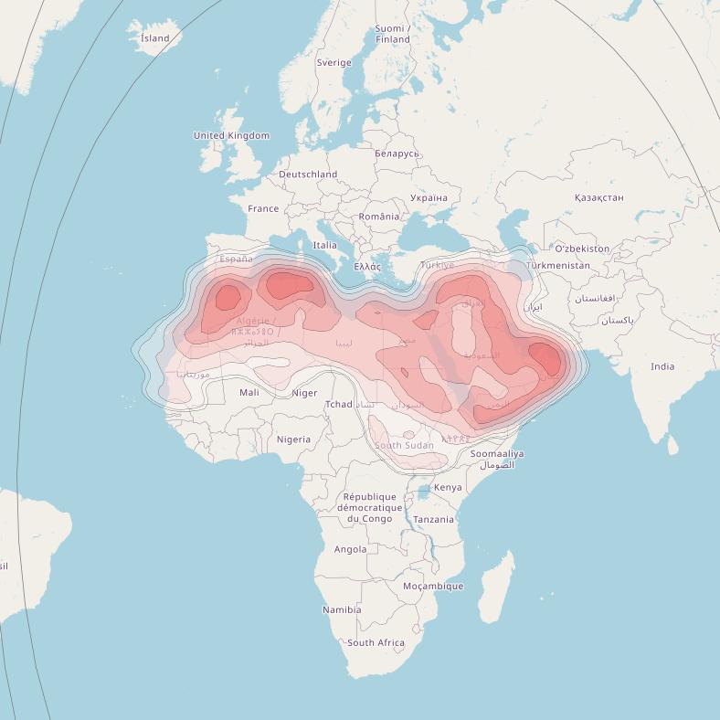 BADR 6 at 26° E downlink Ku-band BSS Beam coverage map