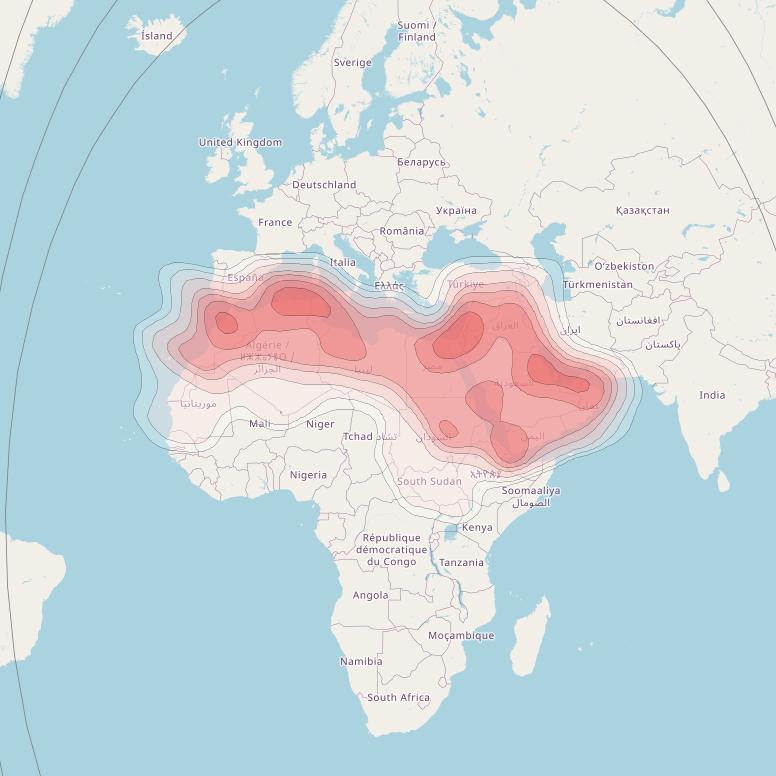 BADR 7 at 26° E downlink Ku-band Apx-30B MENA beam coverage map