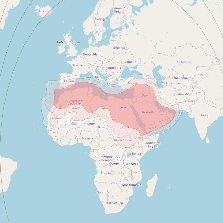 BADR 8 at 26&deg; E downlink Ku-band FSS MENA beam coverage map