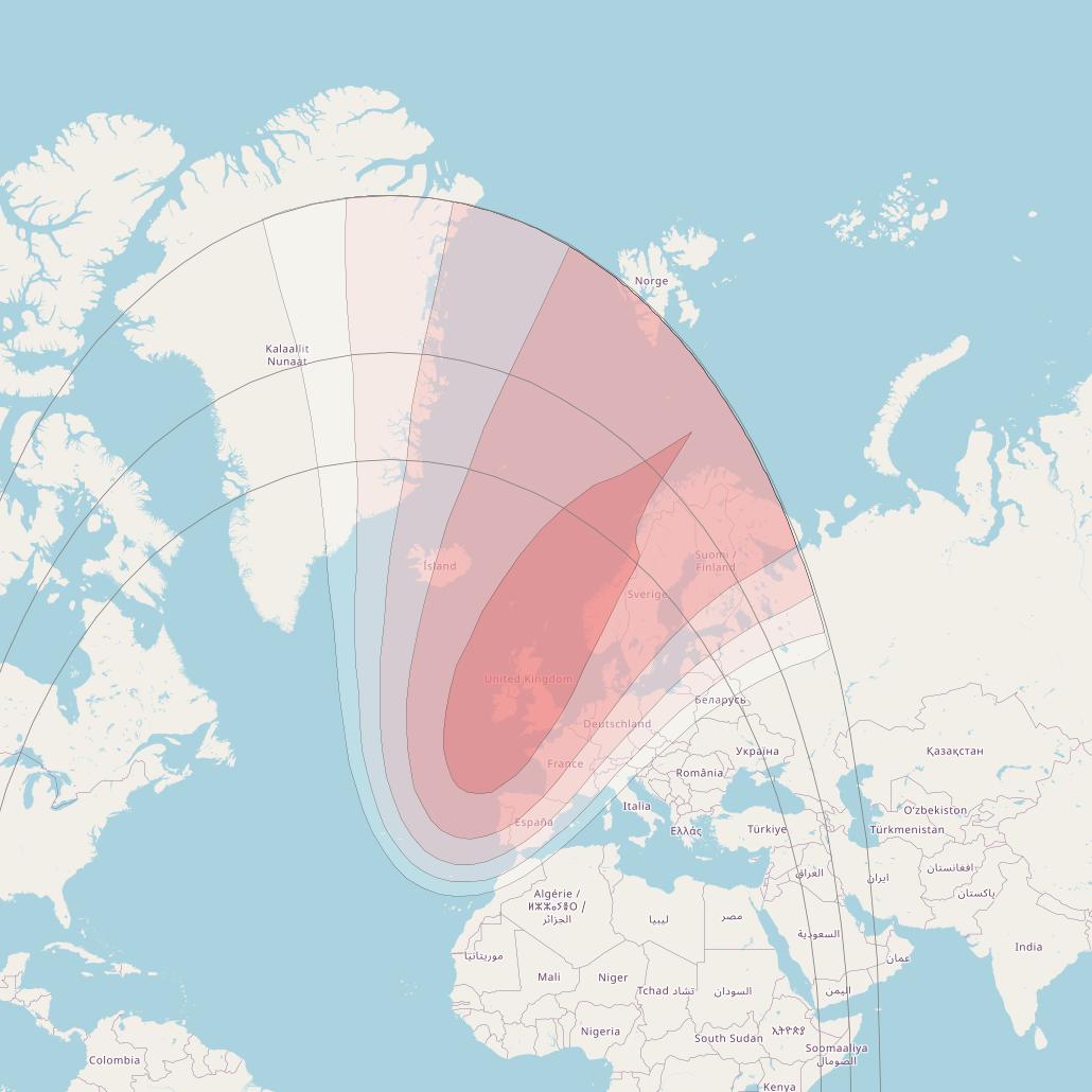 Intelsat 901 + MEV1 at 27° W downlink Ku-band Spot 2 beam coverage map