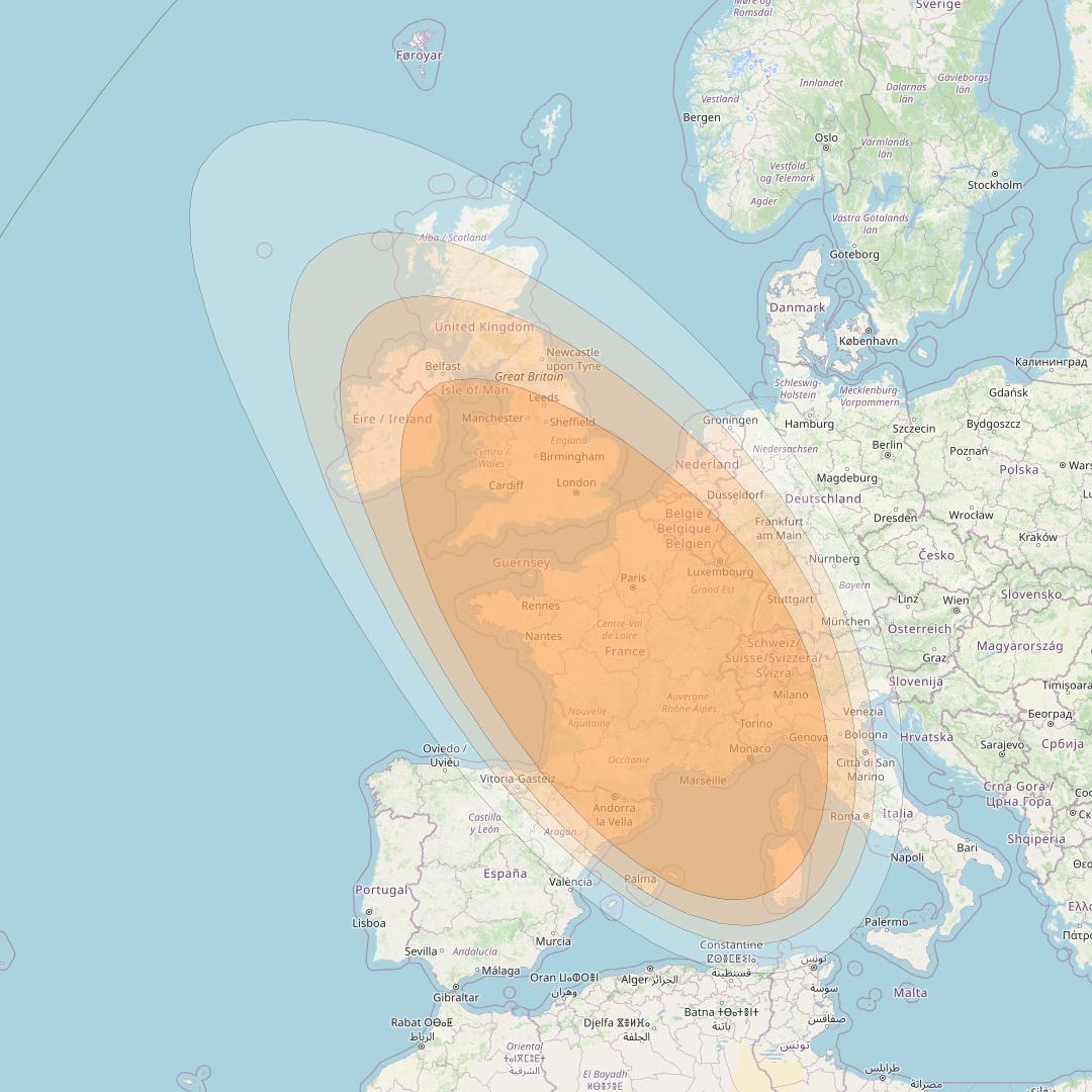 Astra 2G at 28° E downlink Ka-band Interconnect beam coverage map