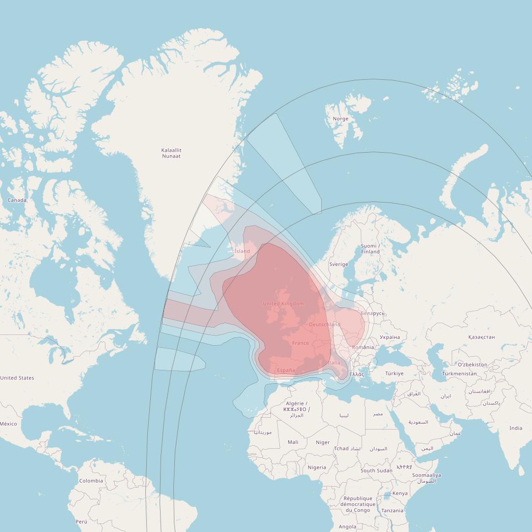 Astra 2F at 28° E downlink Ku-band Europe beam coverage map