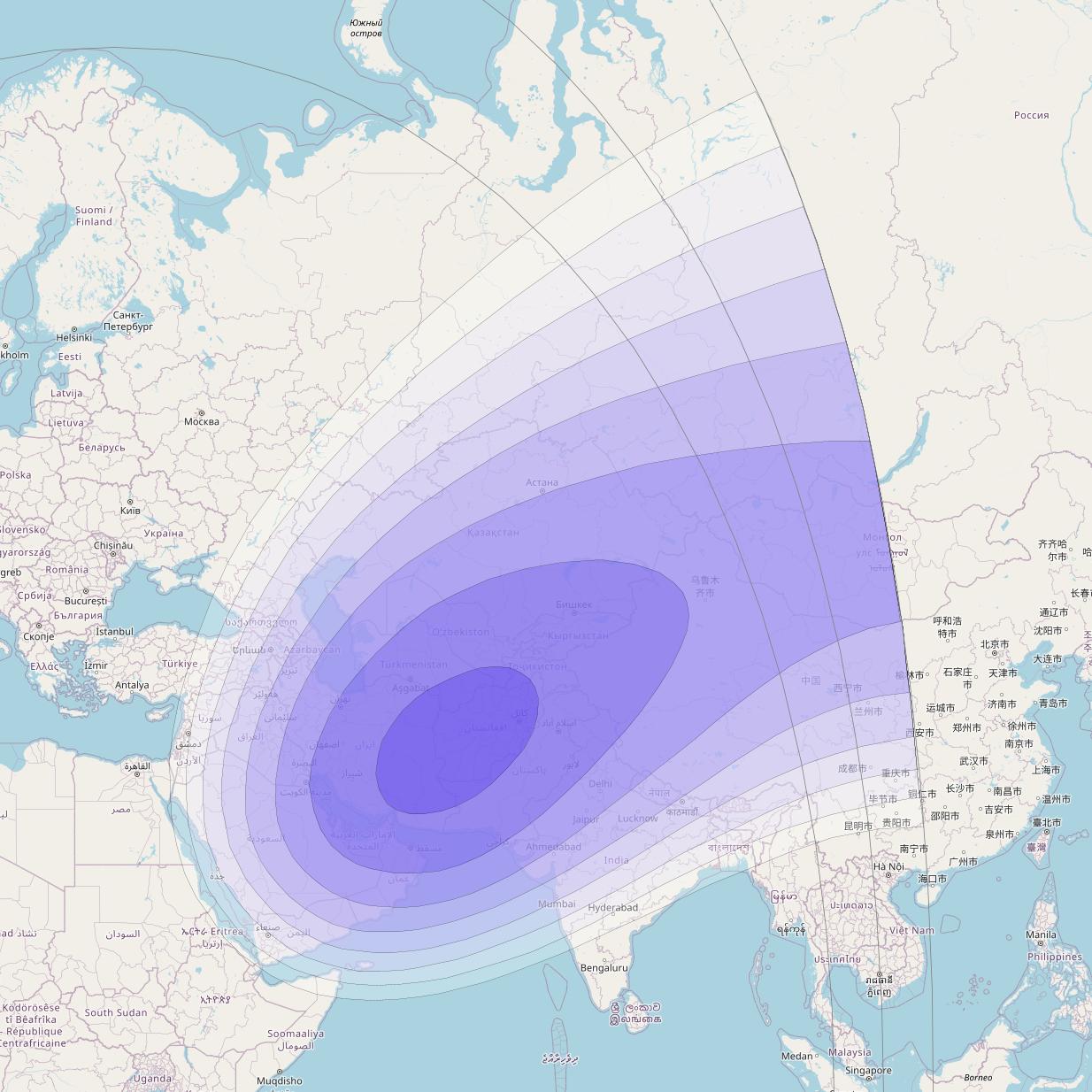 XTAR-EUR at 29° E downlink X-band Southwest Asia beam coverage map