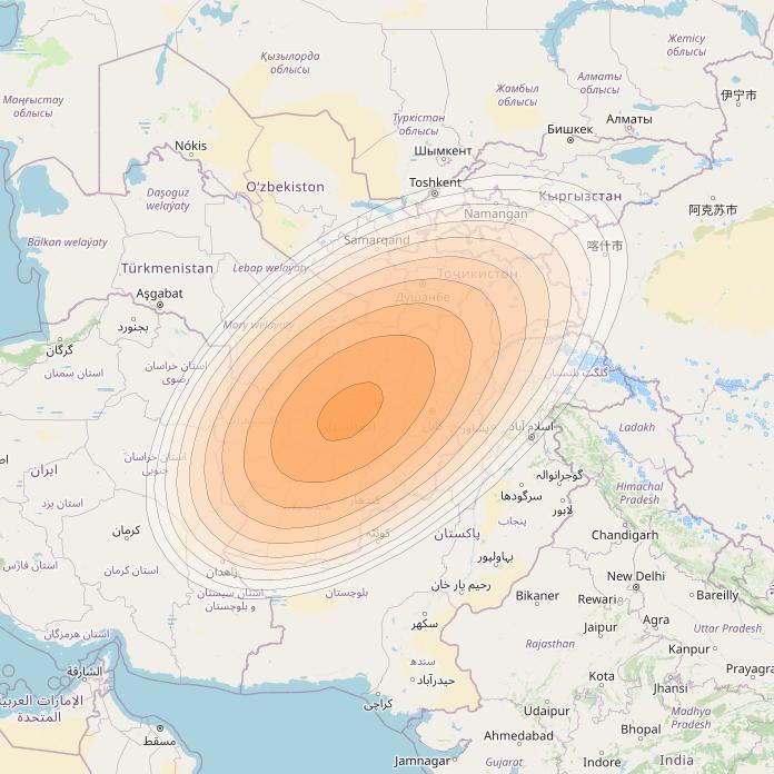 Hylas 2 at 31° E downlink Ka-band Spot 30 (Afghanistan) beam coverage map