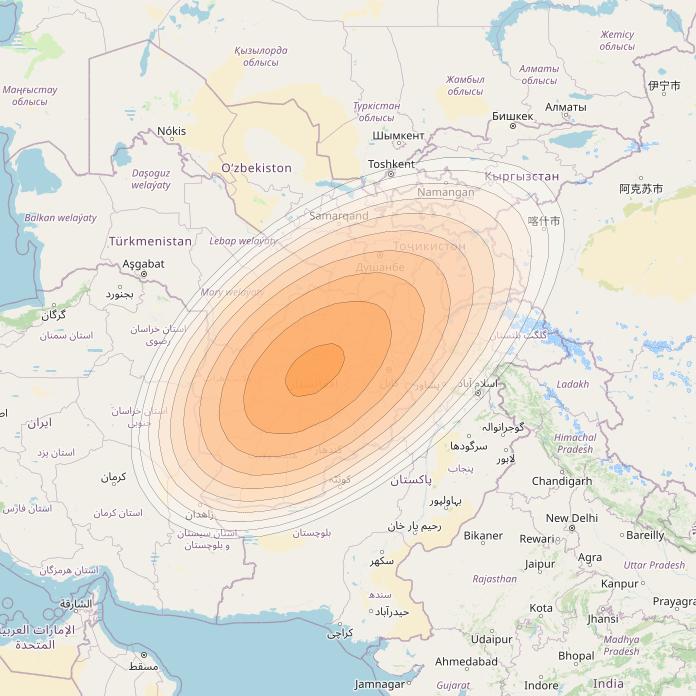 Hylas 2 at 31° E downlink Ka-band Spot 30 (Afghanistan) beam coverage map