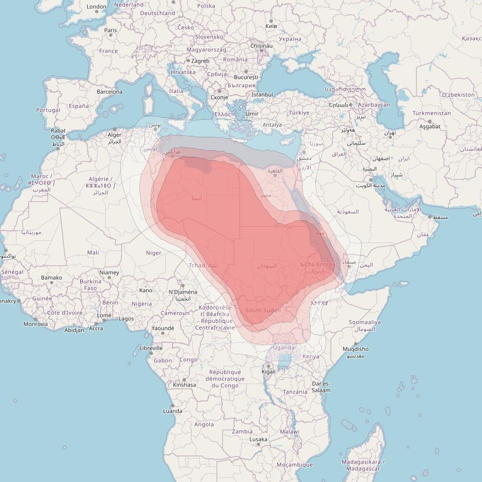 Arabsat 5A at 31° E downlink Ku-band Central Middle East and North Africa beam coverage map