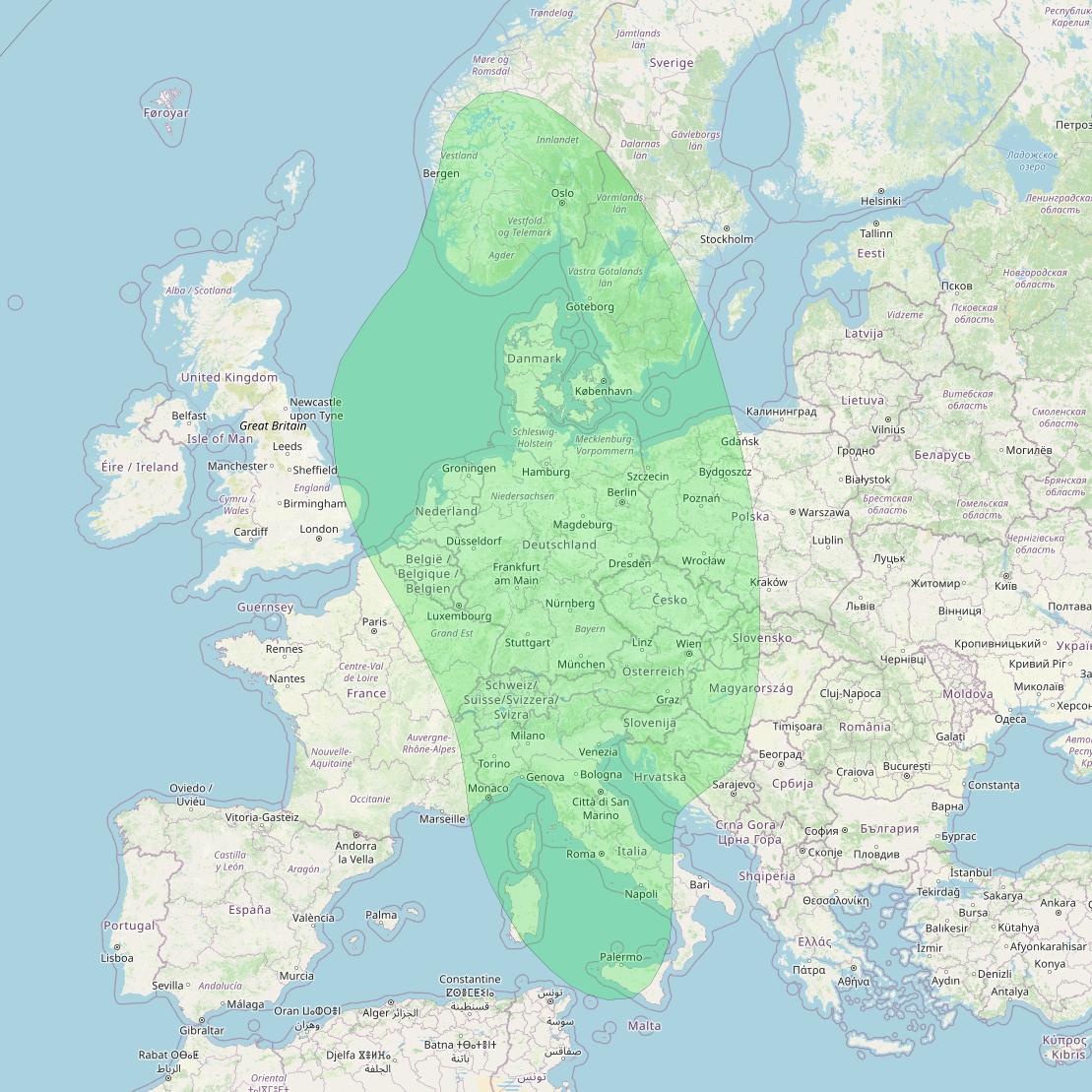 HellasSat 3 at 39&deg; E downlink S-band Spot 4 beam coverage map