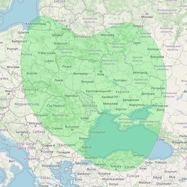 HellasSat 3 at 39&deg; E downlink S-band Spot 6 beam coverage map
