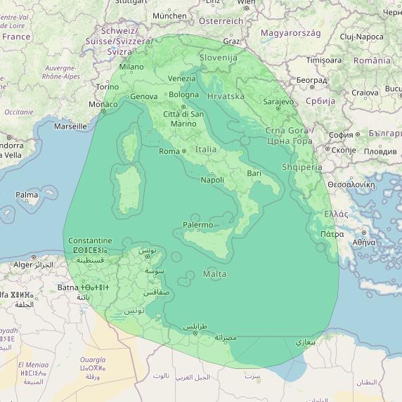 HellasSat 3 at 39&deg; E downlink S-band Spot 9 beam coverage map