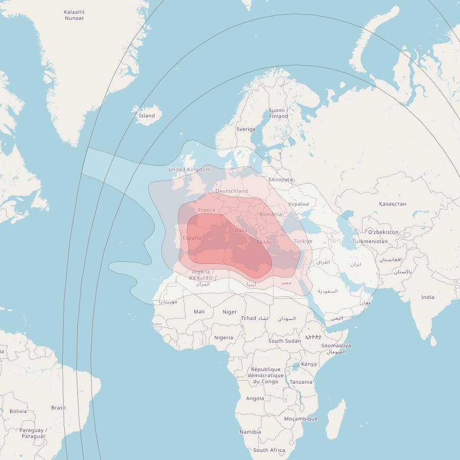 Eutelsat 33E at 33° E downlink Ku-band Wide beam coverage map