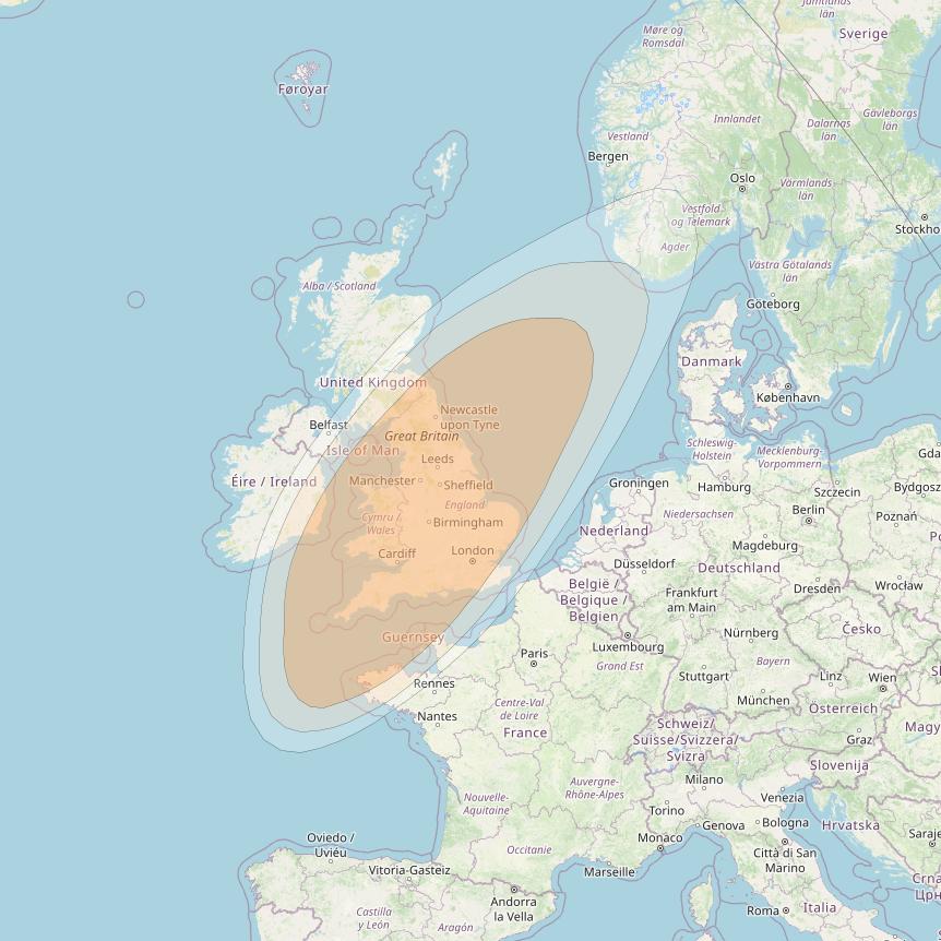Hylas 4 at 34° W downlink Ka-band S65 User Spot beam coverage map