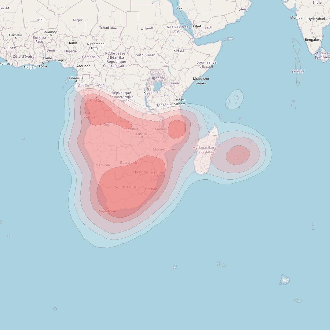 Eutelsat 36B at 36° E downlink Ku-band South Africa Beam coverage map