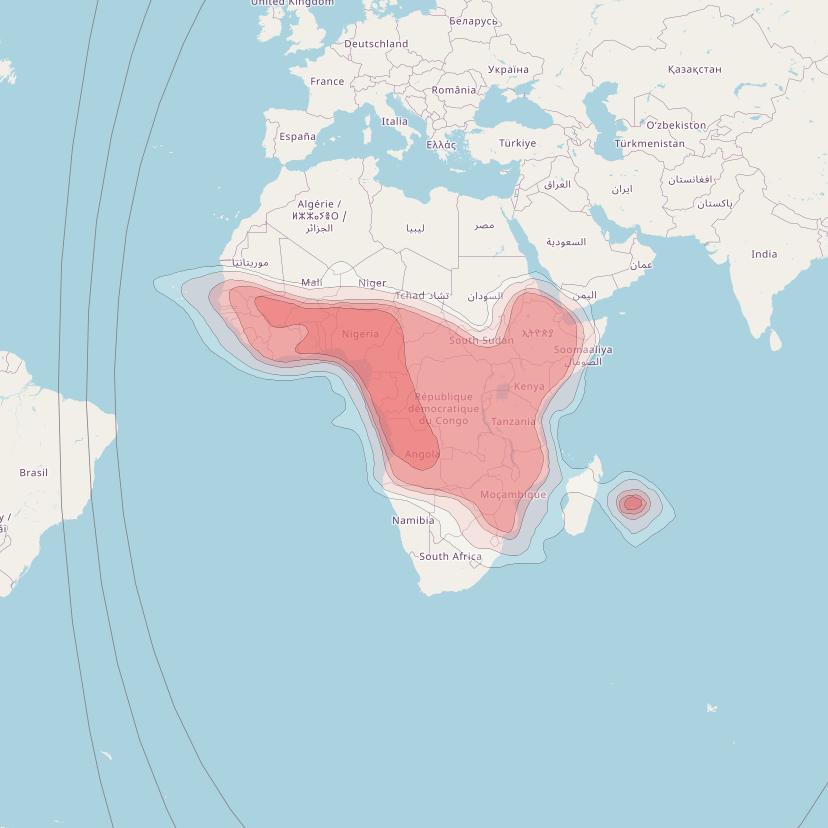 Eutelsat 36B at 36° E downlink Ku-band Sub Sahara Beam coverage map