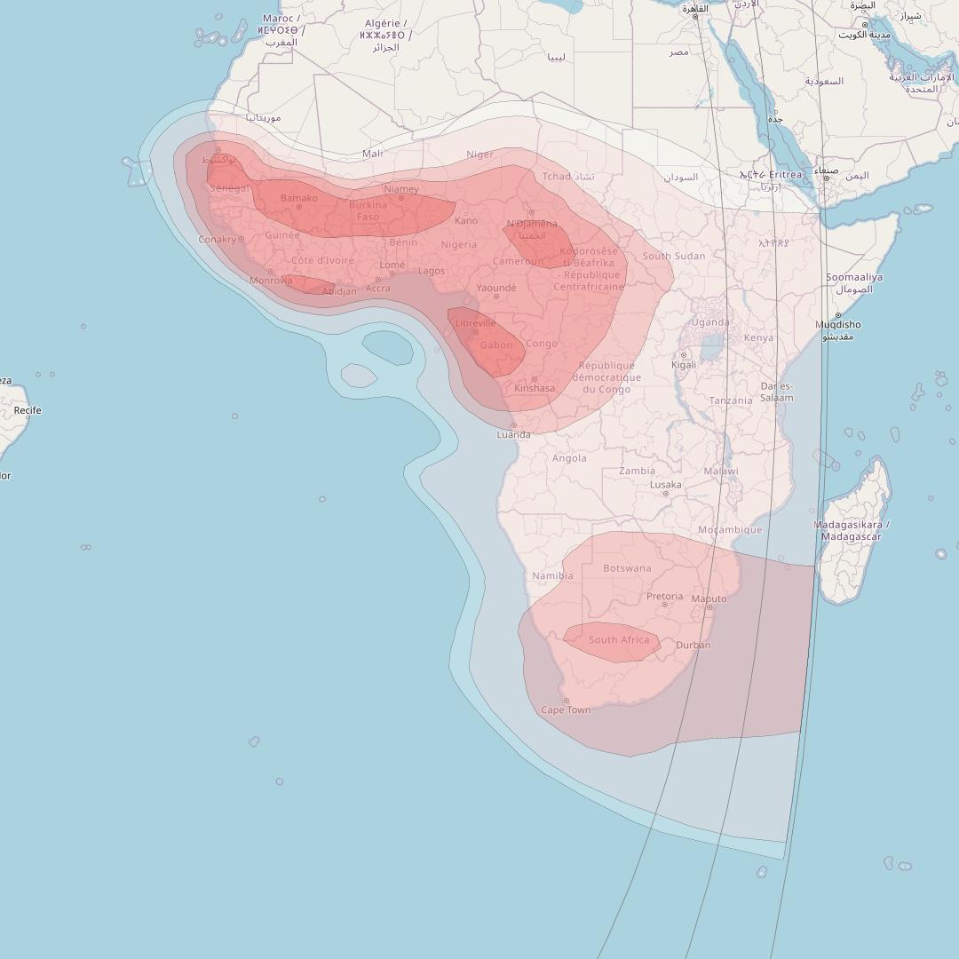Telstar 11N at 37° W downlink Ku-band Africa Beam coverage map