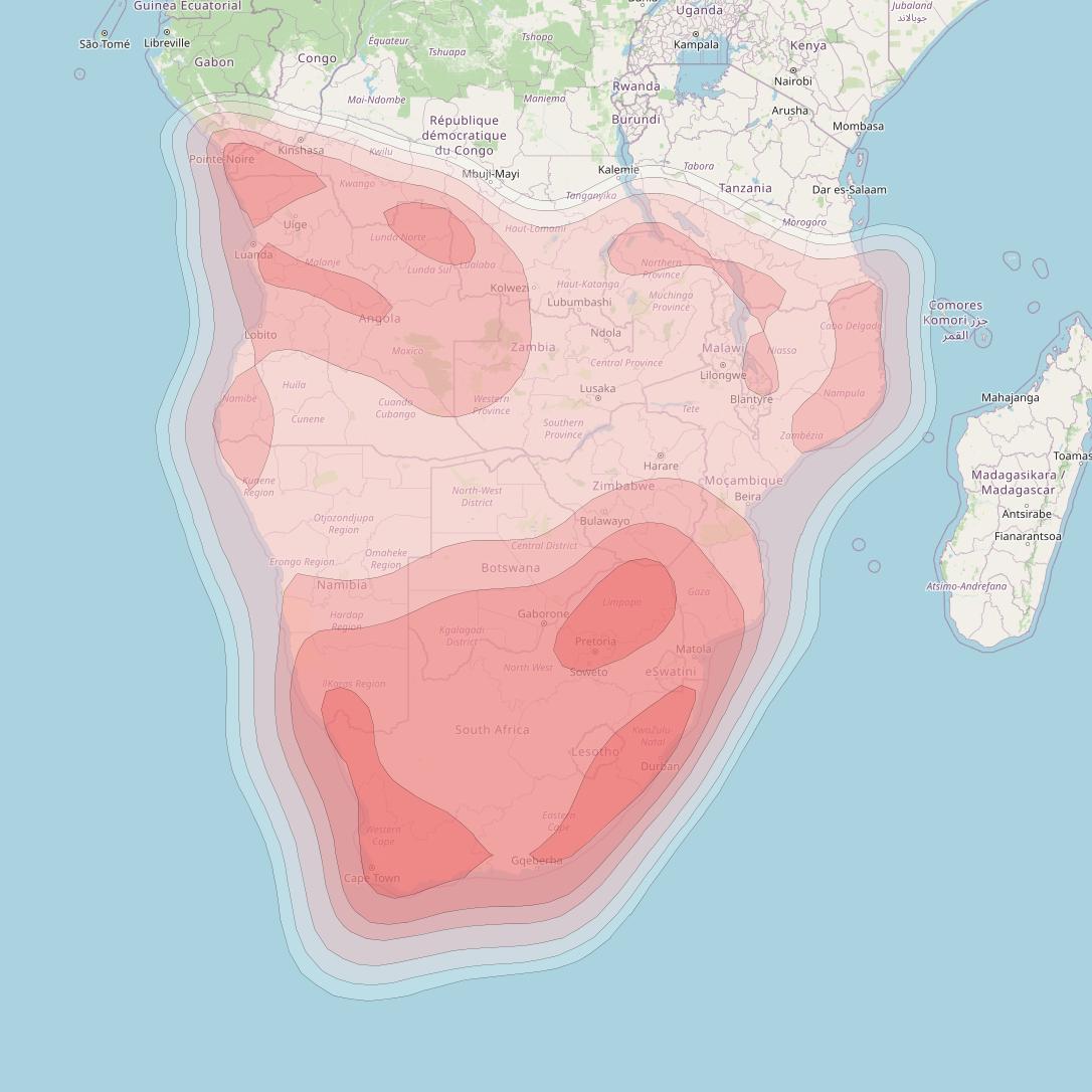 HellasSat 4 at 39° E downlink Ku-band South Africa beam coverage map