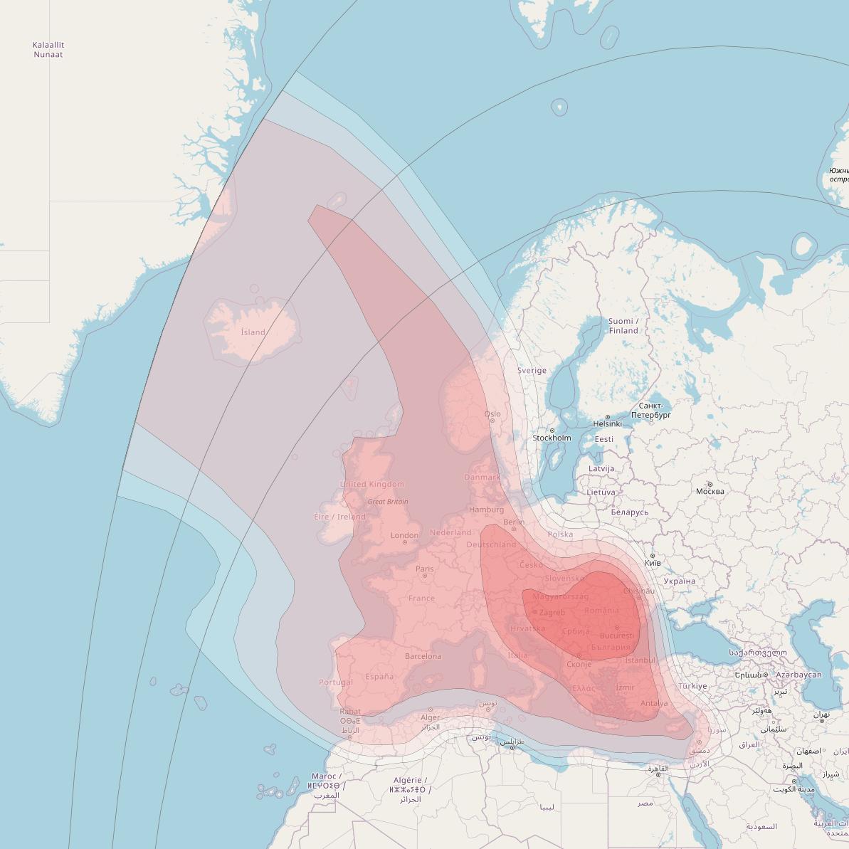 HellasSat 3 at 39° E downlink Ku-band European BSS beam coverage map