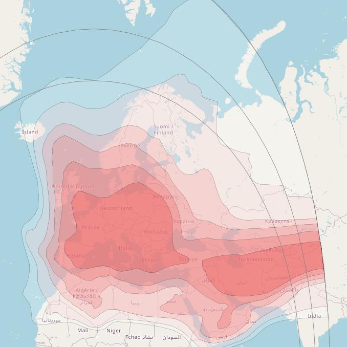 Eutelsat 3B at 3° E downlink Ku-band Europe beam coverage map