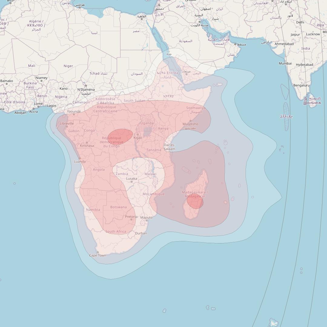 Rascom 1R at 3° E downlink Ku-band Southern beam coverage map