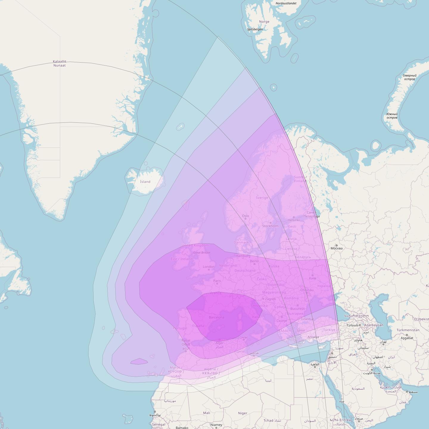 SES 6 at 40° W downlink C-band Hemi East view beam coverage map