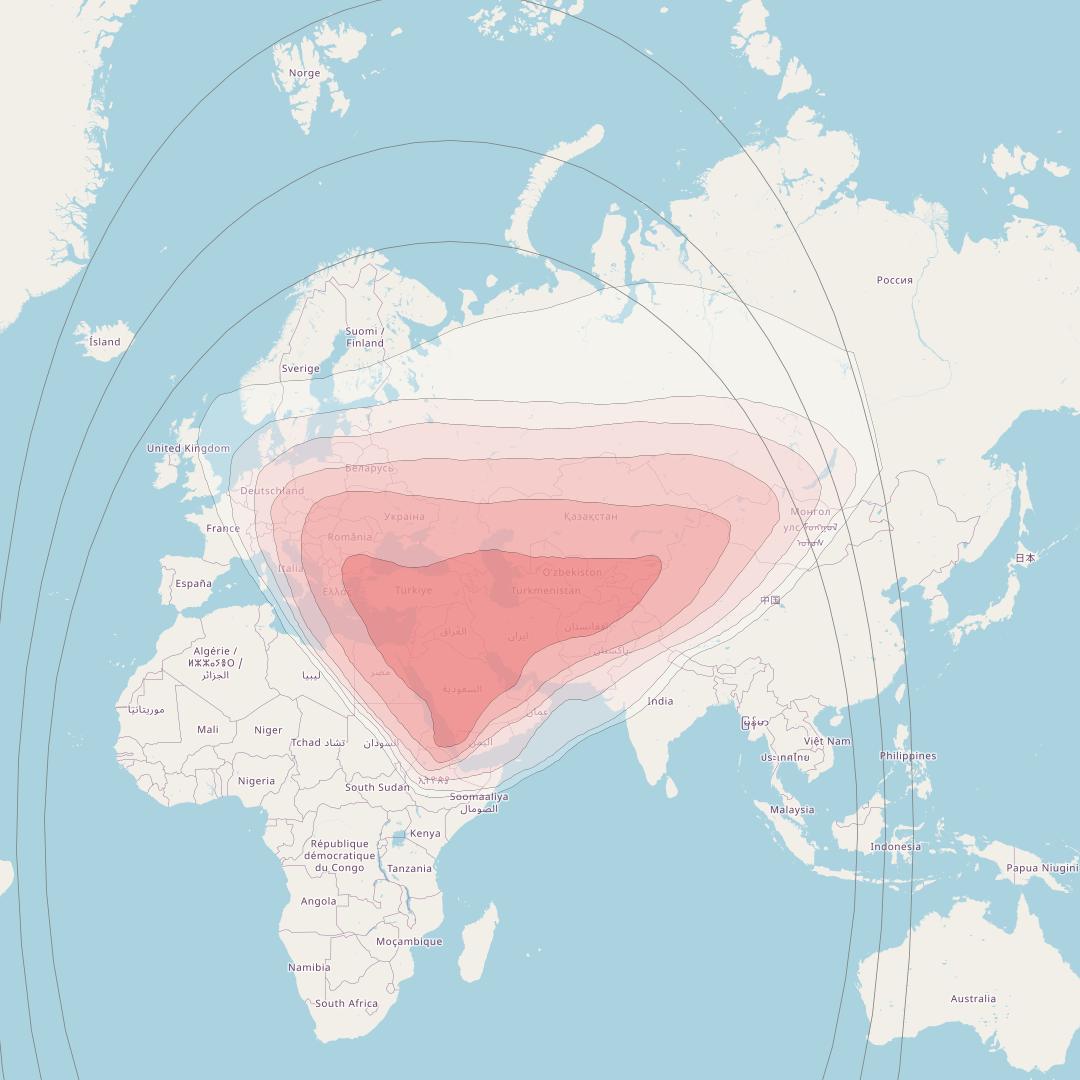 Turksat 3A at 42° E downlink Ku-band East Beam coverage map