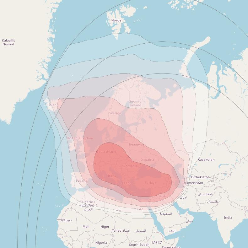 Turksat 3A at 42° E downlink Ku-band West Beam coverage map