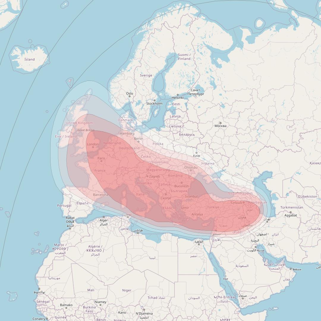 Turksat 5B at 42° E downlink Ku-band West New beam coverage map