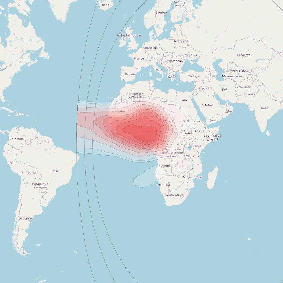 Azerspace 2 at 45° E downlink Ku-band West Africa beam coverage map