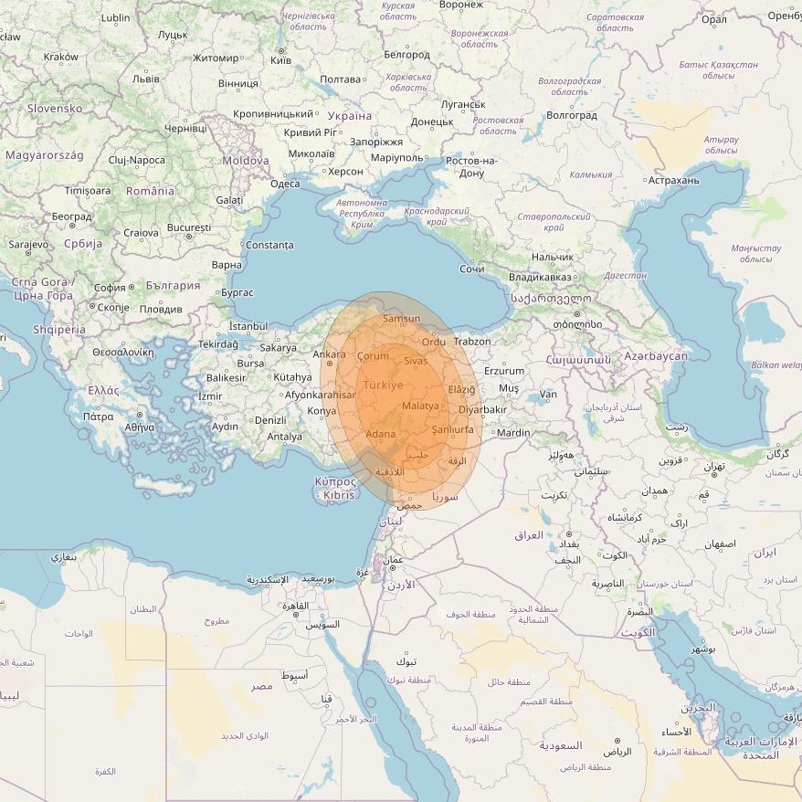 Al Yah 2 at 48° E downlink Ka-band Spot 02 User beam coverage map
