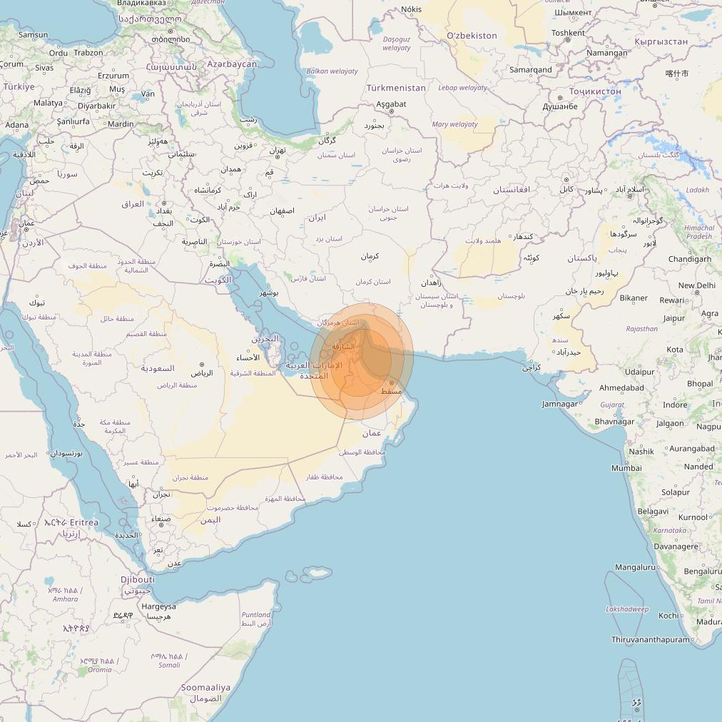 Al Yah 2 at 48° E downlink Ka-band Spot 28 User beam coverage map
