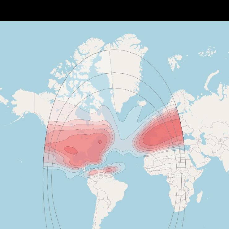 Intelsat 9 at 50° W downlink Ku-band America/Europe beam coverage map