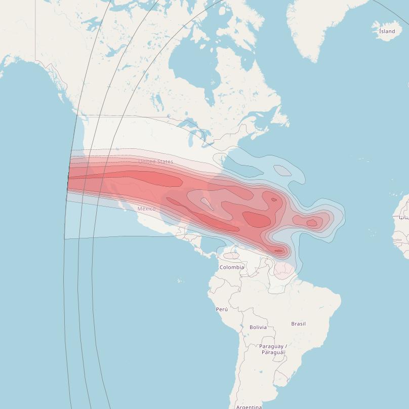 Intelsat 9 at 50° W downlink Ku-band Mexica beam coverage map