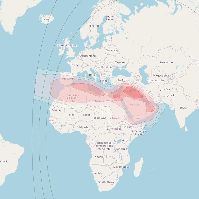 TurkmenAlem at 52° E downlink Ku-band MENA beam coverage map