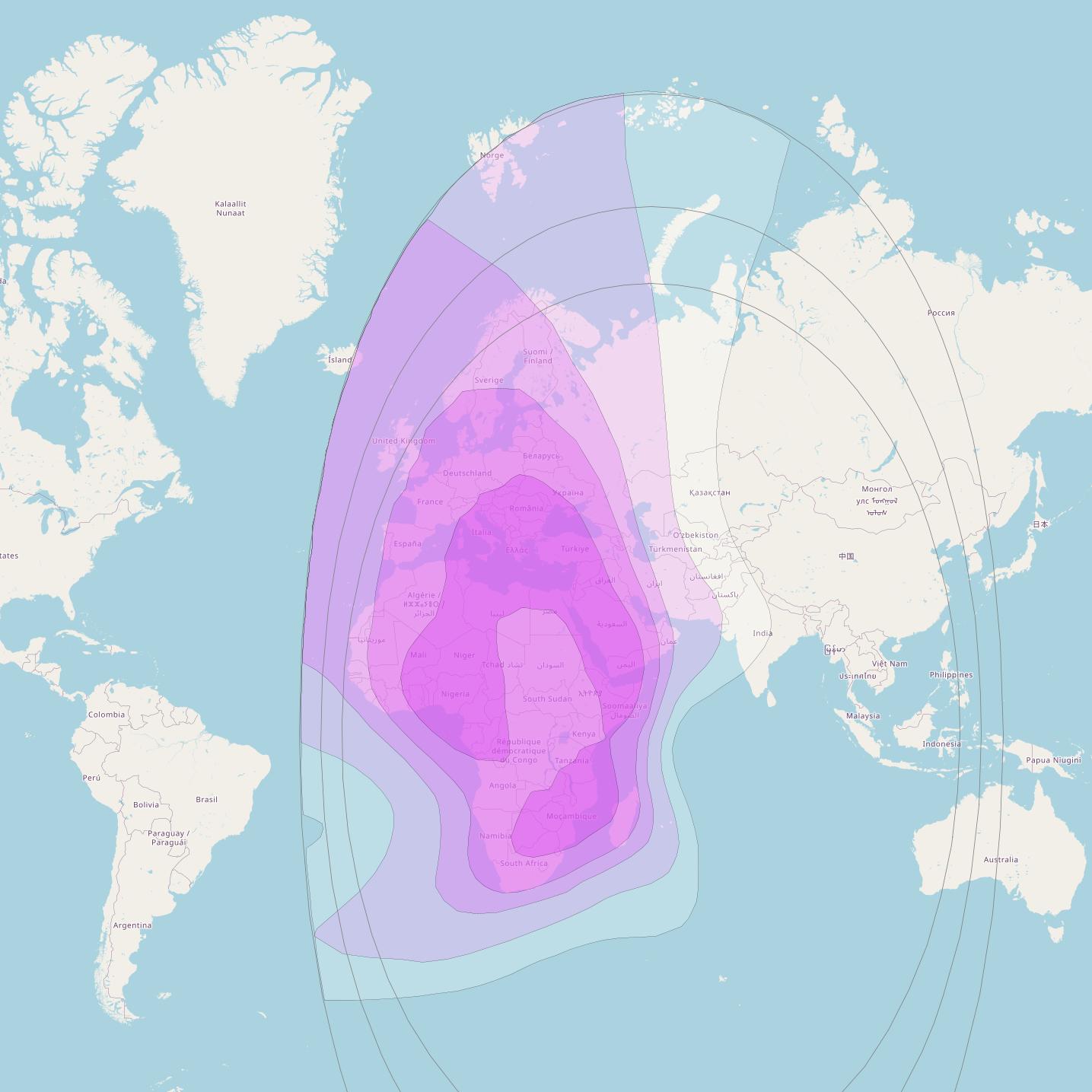 Express AM6 at 53° E downlink C-band Fixed Zone 2 beam coverage map