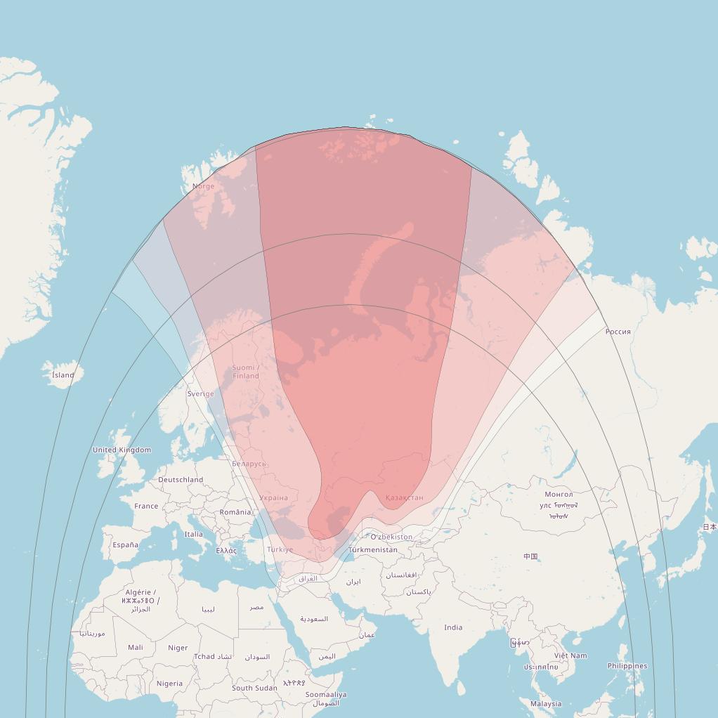 Express AM6 at 53° E downlink Ku-band Fixed Zone 1 beam coverage map