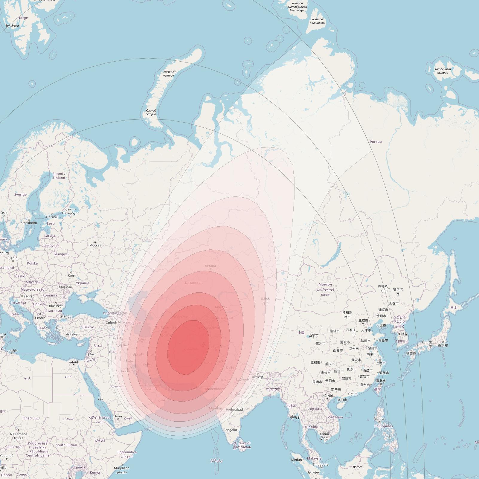 Express AM6 at 53° E downlink Ku-band Steerable 2 beam coverage map