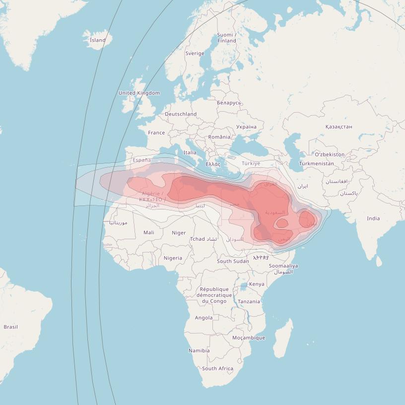 Al Yah 1 at 53° E downlink Ku-band MENA (West) beam coverage map