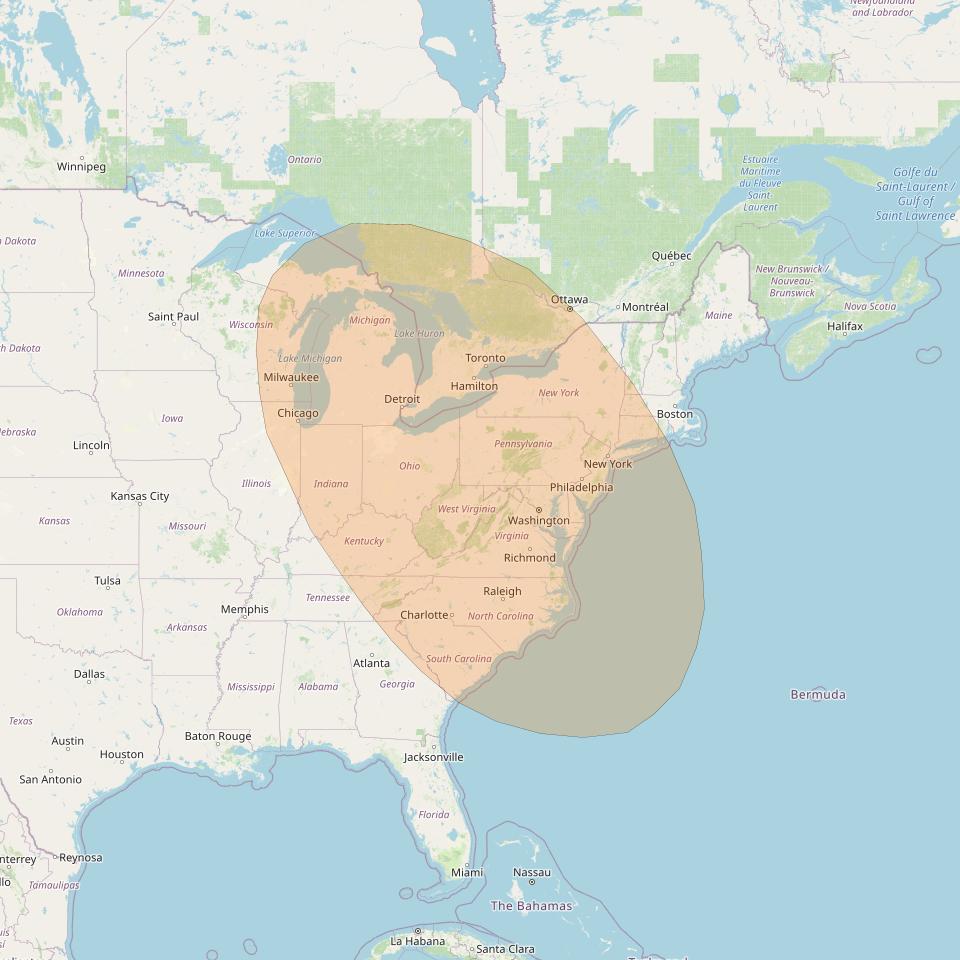 Inmarsat GX2 at 55° W downlink Ka-band S27DL Spot beam coverage map