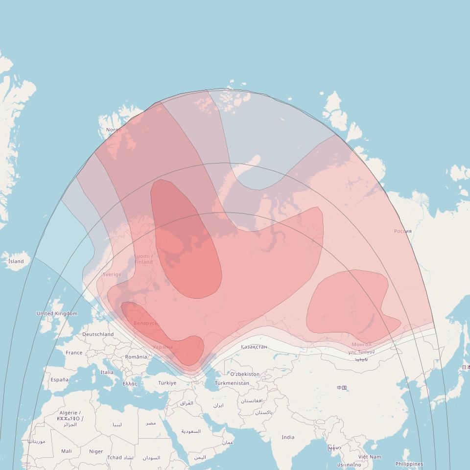 Express AT1 at 56° E downlink Ku-band Wide beam coverage map