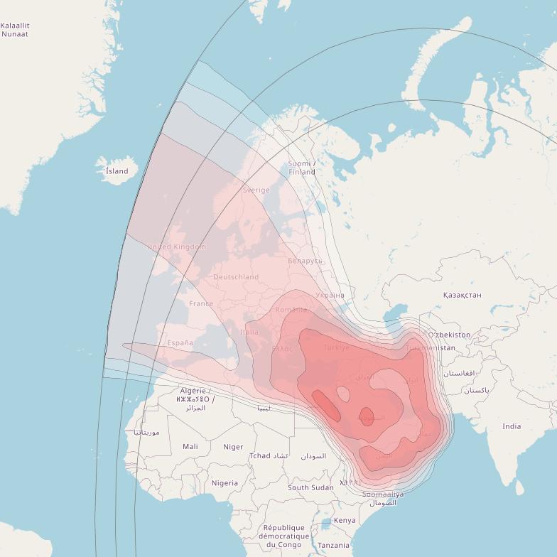 NSS 12 at 57° E downlink Ku-band Middle East Beam coverage map