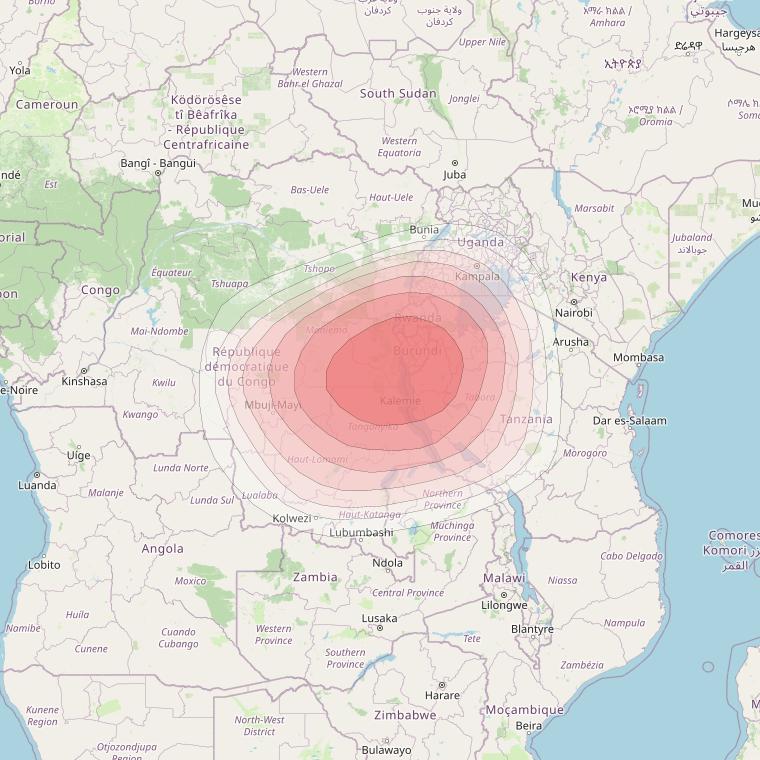 Intelsat 33e at 60° E downlink Ku-band U10 User Spot beam coverage map