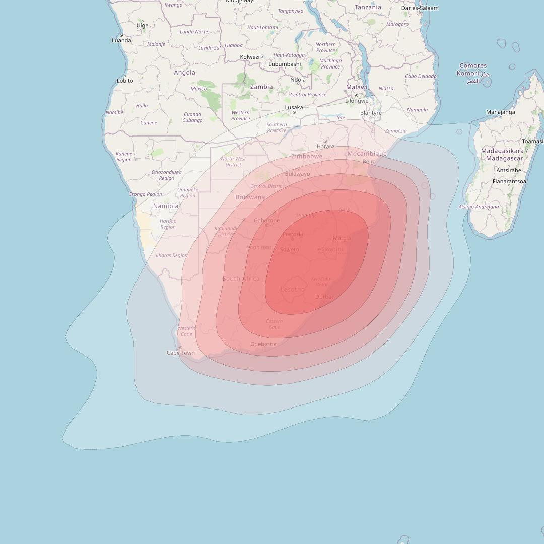 Intelsat 33e at 60° E downlink Ku-band U2 User Spot beam coverage map