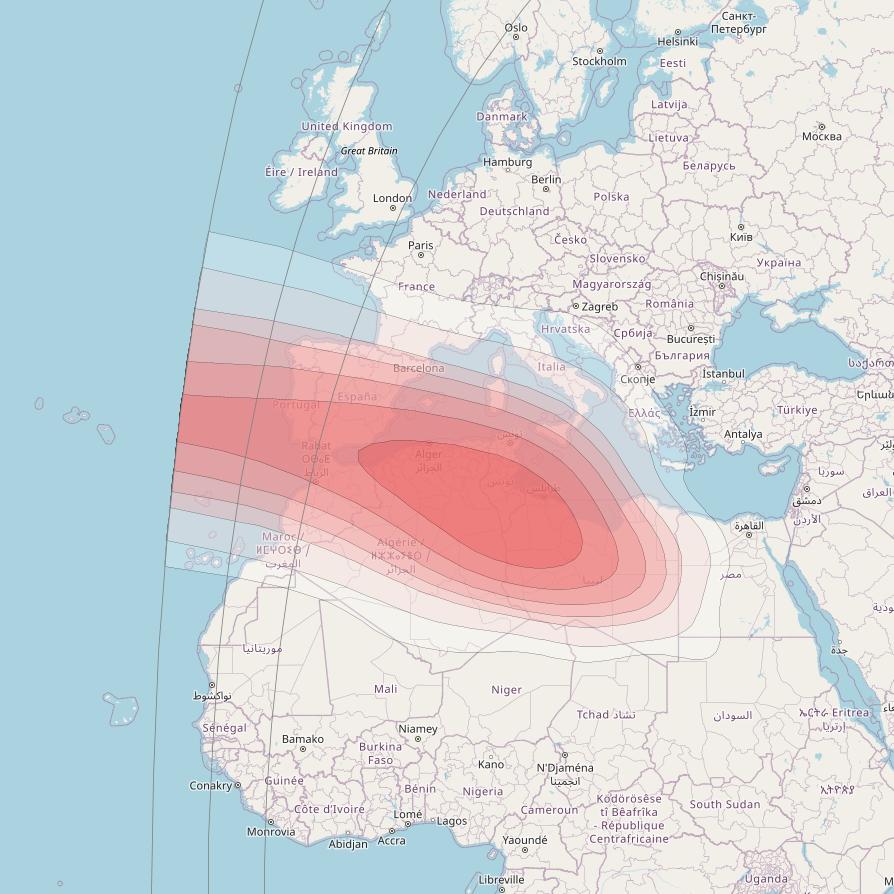 Intelsat 33e at 60° E downlink Ku-band U25 User Spot beam coverage map