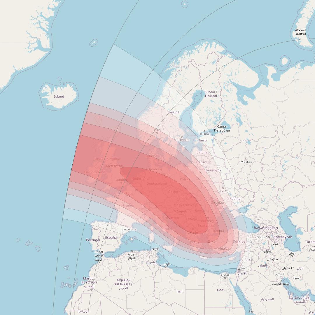 Intelsat 33e at 60° E downlink Ku-band U28 User Spot beam coverage map