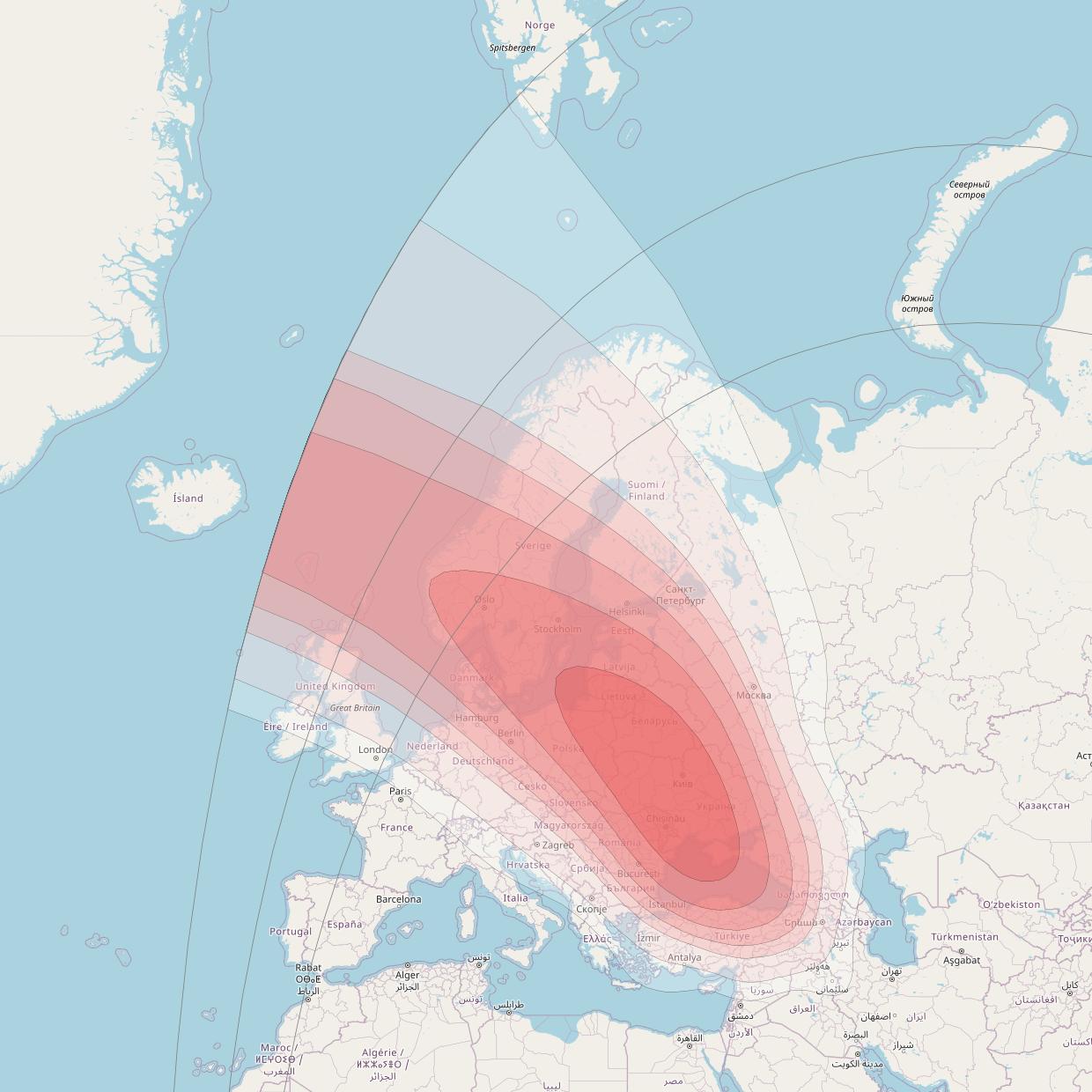 Intelsat 33e at 60° E downlink Ku-band U29 User Spot beam coverage map