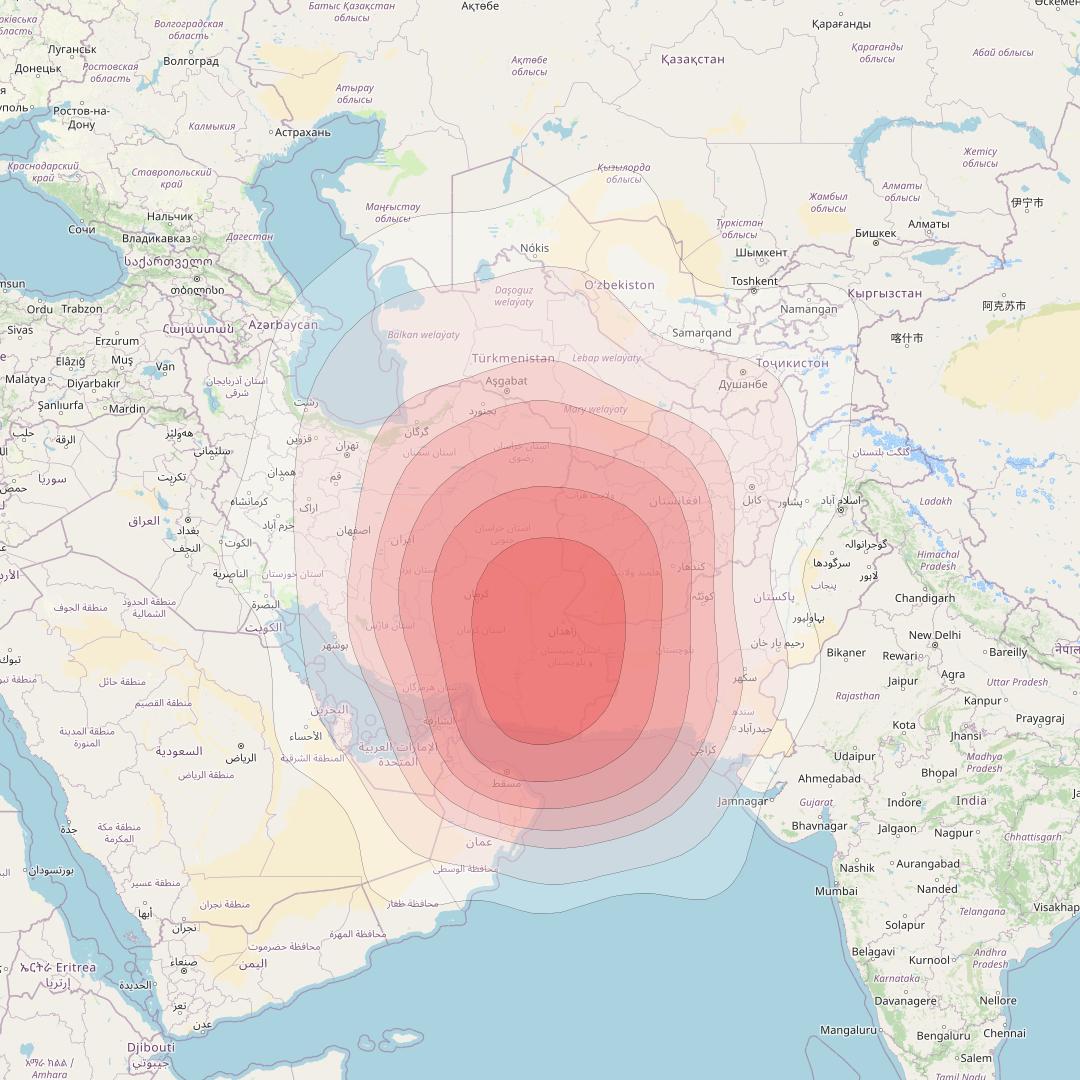 Intelsat 33e at 60° E downlink Ku-band U36 User Spot beam coverage map