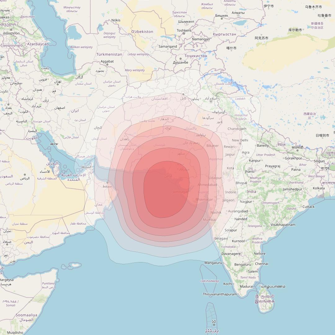 Intelsat 33e at 60° E downlink Ku-band U37 User Spot beam coverage map