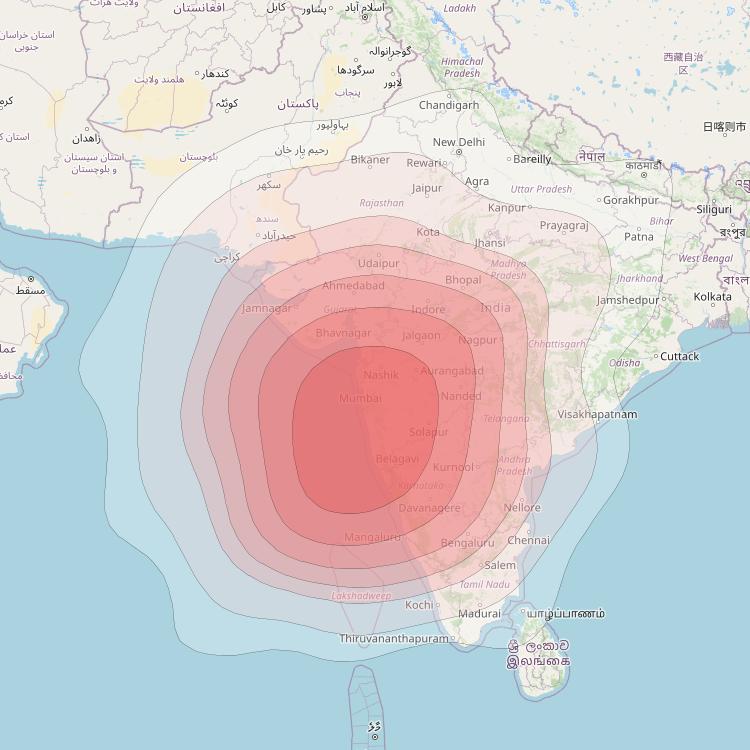 Intelsat 33e at 60° E downlink Ku-band U38 User Spot beam coverage map